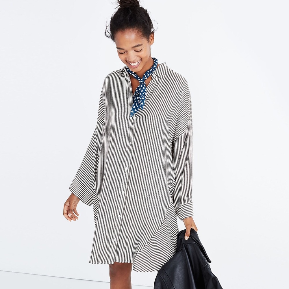 Stripe-Play Shirtdress by Madewell Button Up Dress in Black & White NWOT
